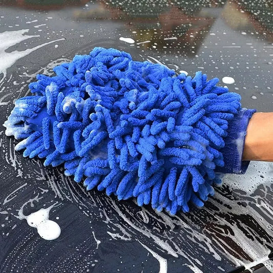Chenille Plush Car Wash Gloves (1/2-Pack) - Soft Microfiber Cleaning Mitts for Cars & Home