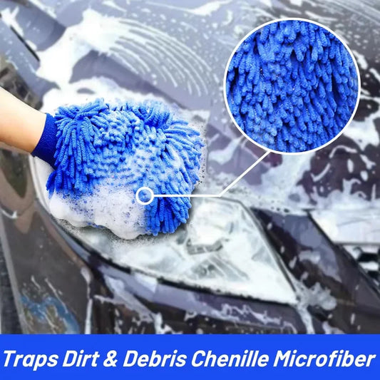 Chenille Plush Car Wash Gloves (1/2-Pack) - Soft Microfiber Cleaning Mitts for Cars & Home